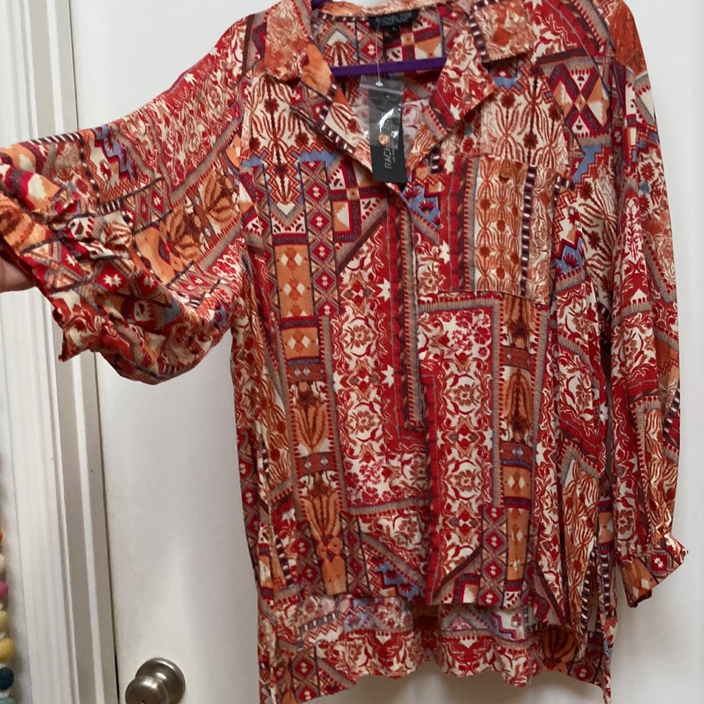 NWT Oversized Large BOHO Artsy Shirt Rachel Zoe Cute Vintage look Buttons Unisex